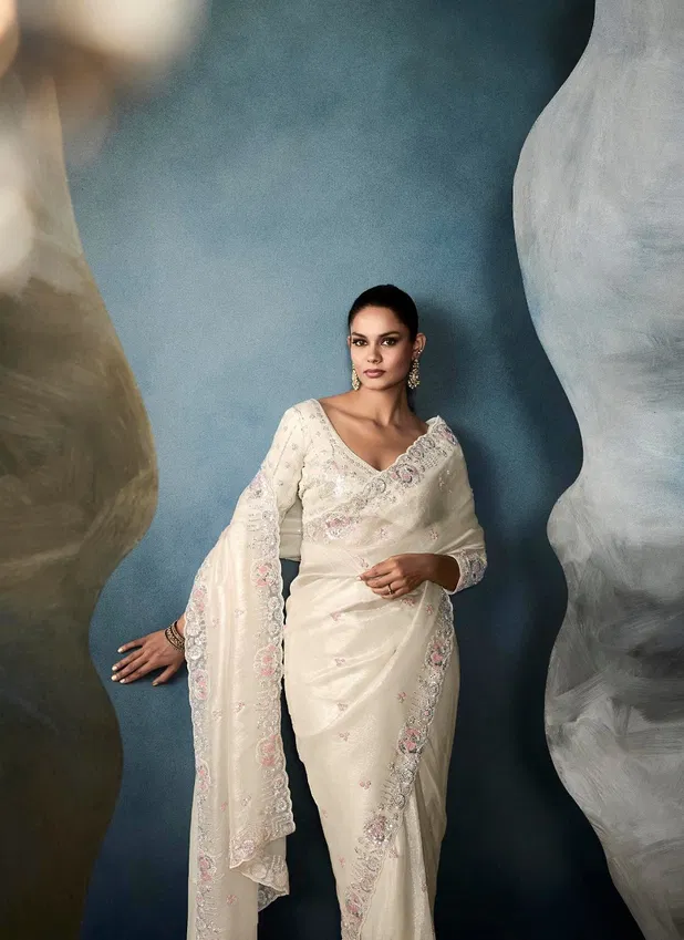 Pankhudi By Kimora Fancy Tissue Designer Saree Suppliers In India